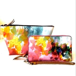 TORY BURCH Kerrington Watercolor Wristlet & Cosmetic Bag Set, Multicolor